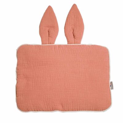 Extra flat pillow, rabbit cushion for baby, double cotton gauze, made in France, Jeanne Collection