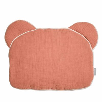 Extra flat pillow, teddy bear cushion for babies, double cotton gauze, made in France, Jeanne Collection