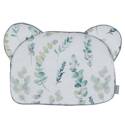 Extra flat pillow, reversible teddy bear cushion for babies, made in France, Eucalyptus