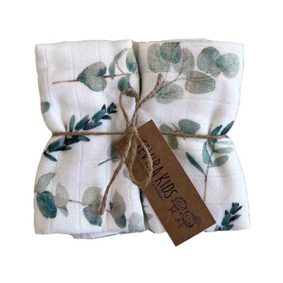 Set of 2 baby nappies in bamboo viscose, made in France, Eucalyptus