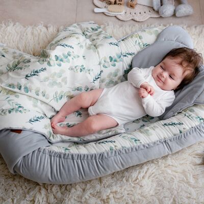 Quilted baby cocoon, babynest, nomadic bed reducer nest, Eucalyptus