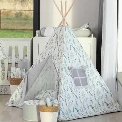 Tipi children's tent with carpet, Eucalyptus