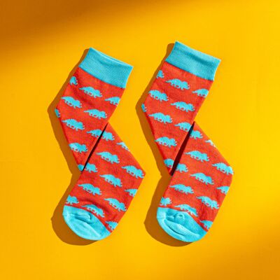 Red And Blue Triceratops Pattern Men's Egyptian Cotton Socks