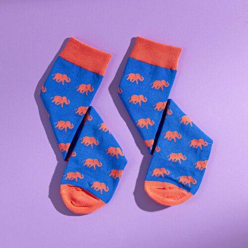 Blue And Orange Wooly Mammoth Pattern Men's Egyptian Cotton Socks