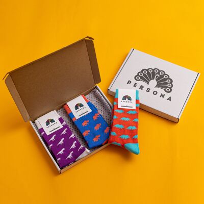 Ensemble-cadeau de chaussettes en coton égyptien sur le thème des dinosaures pour hommes