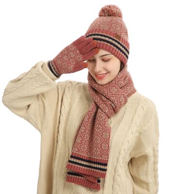 Knit Hat Neck Warmer Scarf And Touch Screen Gloves 3 Pcs Set