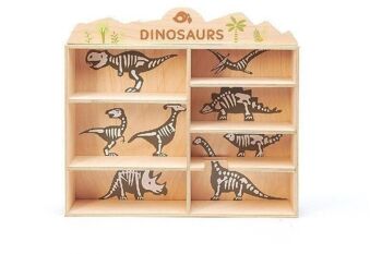 Étagère 8 dinosaures en bois et feuilles tendres 2