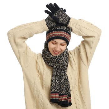 Bonnet en tricot, écharpe cache-cou et gants à écran tactile, ensemble de 3 pièces 1