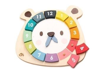 Ours couleurs horloge en bois tendre feuille numéro Puzzle 1