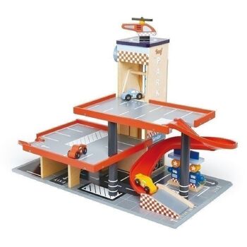 Garage en bois de feuille tendre de station-service d'oiseau bleu avec l'ensemble de jeu de véhicule 1