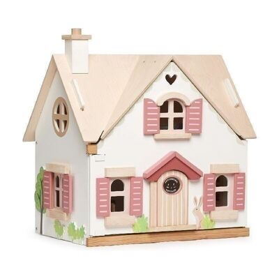Casa delle bambole in legno a foglia tenera Cottage Cottontail con mobili
