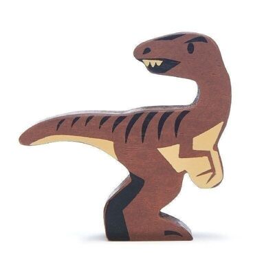 Velociraptor-Dinosaurier aus Holz mit zarten Blättern zum Sammeln