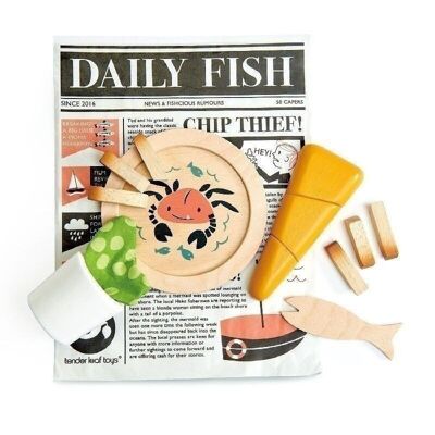 Fish and Chips Tedner Leaf Supper-Rollenspiel aus Holz