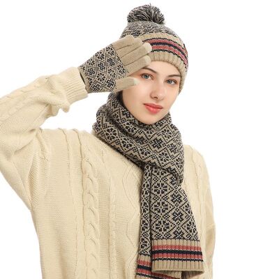 Knit Hat Neck Warmer Scarf And Touch Screen Gloves 3 Pcs Set