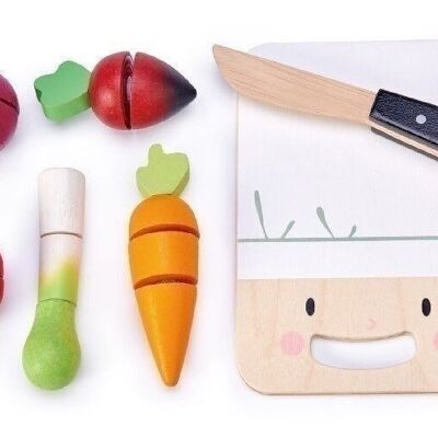 Mini Chef Tender Leaf Wooden Chopping Board and Vegetable Set
