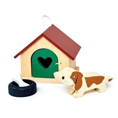Pet Dog Set Wooden Tender Leaf Dolls House Accessory