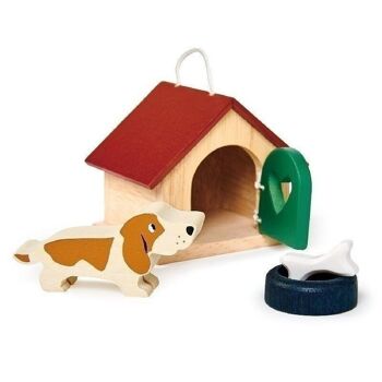 Accessoire de maison de poupées en feuille tendre en bois pour chien de compagnie 2