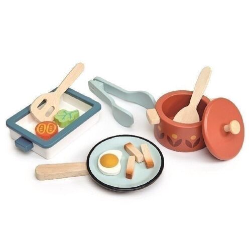 Pots and Pans Tender Leaf Wooden Role Play Cooking Set