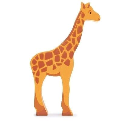 Animale da safari in legno con foglia tenera di giraffa