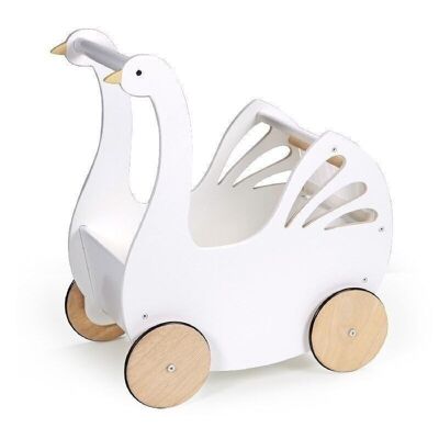 Sweet Swan Pram Tender Leaf Wooden Role Play Toy