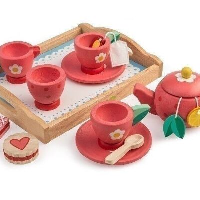 Set di vassoi da tè Giocattolo per giochi di ruolo in legno a foglia tenera