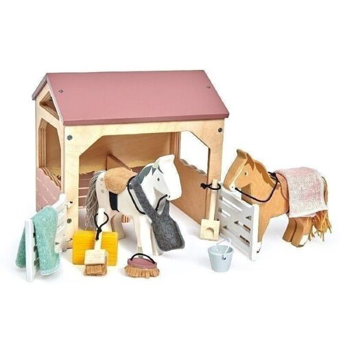 The Stables With Horses Tender Leaf Wooden Play Set