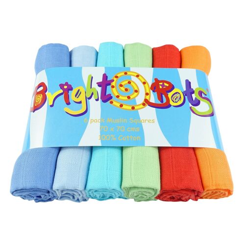 Bright Bots 6pk 100% Cotton Muslin Squares Boys