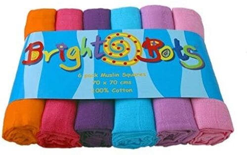 Bright Bots 6pk 100% Cotton Muslin Squares Girls