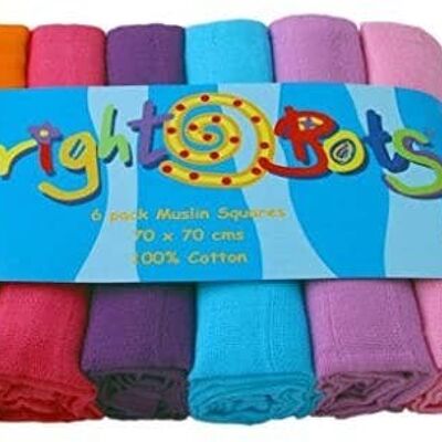 Bright Bots - Juego de 6 cuadrados de muselina de algodón 100 % para niñas