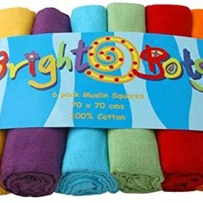 Bright Bots 6pk 100% Cotton Muslin Squares Unisex