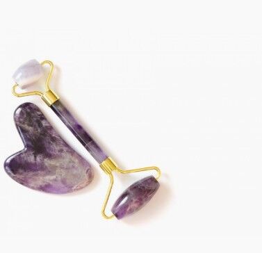 Beauty Roller & Gua Sha In Pure Amethyst For The Face - HECOSFAIR