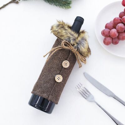 Couverture de bouteille de vin en patchwork en peluche Décoration de Noël