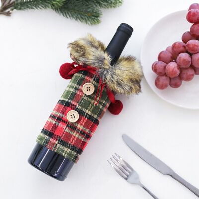 Plush Patchwork Wine Bottle Cover Christmas Decoration