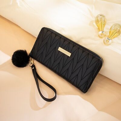 Solid Color Pompom Long Wallet