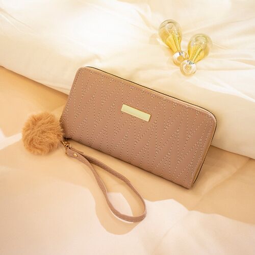 Solid Color Pompom Long Wallet