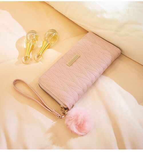 Solid Color Pompom Long Wallet