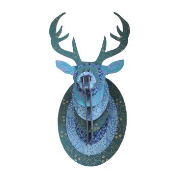 Trophée de cerf en carton déco murale tête de cerf cerf Bleu Pailleté 1