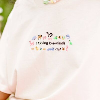 I Fucking Love Animals Luxe Embroidered T-Shirt