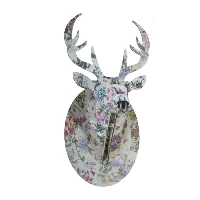 Deer head trophy botanical flowers pattern