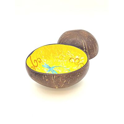Pattern Painted Coco Bowl - Yellow Dragonfly