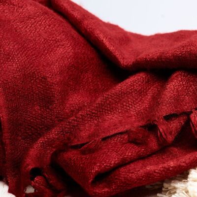 Dzukou Silk Uncut - Handwoven Eri Silk Scarf - Vegan Silk - Ahimsa Silk - Peace Silk - Handmade - Red - Slow Fashion