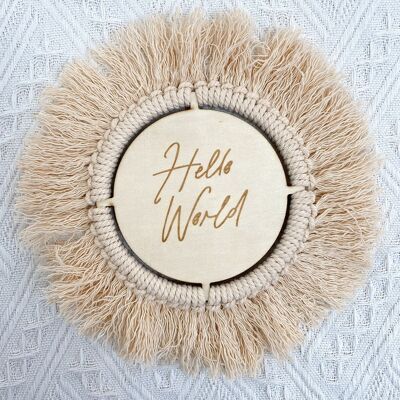 Hello World Macrame Plaque