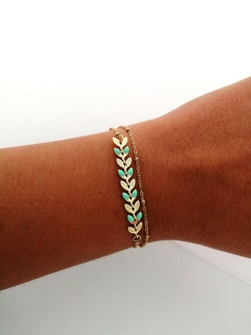 Bracelet Multirangs en Acier Inoxydable Doré avec Motif Chevron en Épi Bleu Turquoise