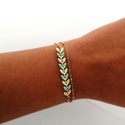 Gold-Tone Stainless Steel Multi-Strand Bracelet with Turquoise Blue Epi Chevron Pattern