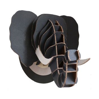 Trophée d'animal en carton 3D tête d'éléphant noir 2
