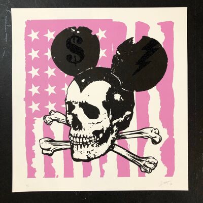 Misfit Mickey Pink Flag - Pink & Schwarzer Glitzerstaub