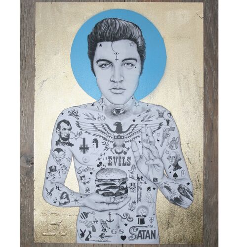 ELVIS BURGER KING (mini gold blue) - Print