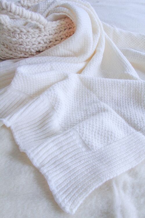 knitted wool blanket, rice, ecru, small