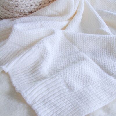 coperta di lana lavorata a maglia, riso, ecru, piccola