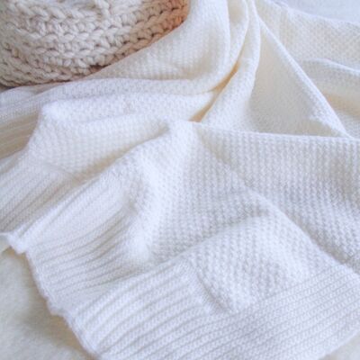 coperta di lana lavorata a maglia, riso, ecru, piccola